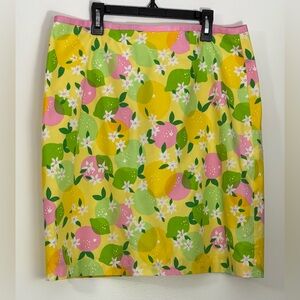 LILLY PULITZER Skirt Size 14 Vintage Lemons, Limes Pink Peaches White Flowers